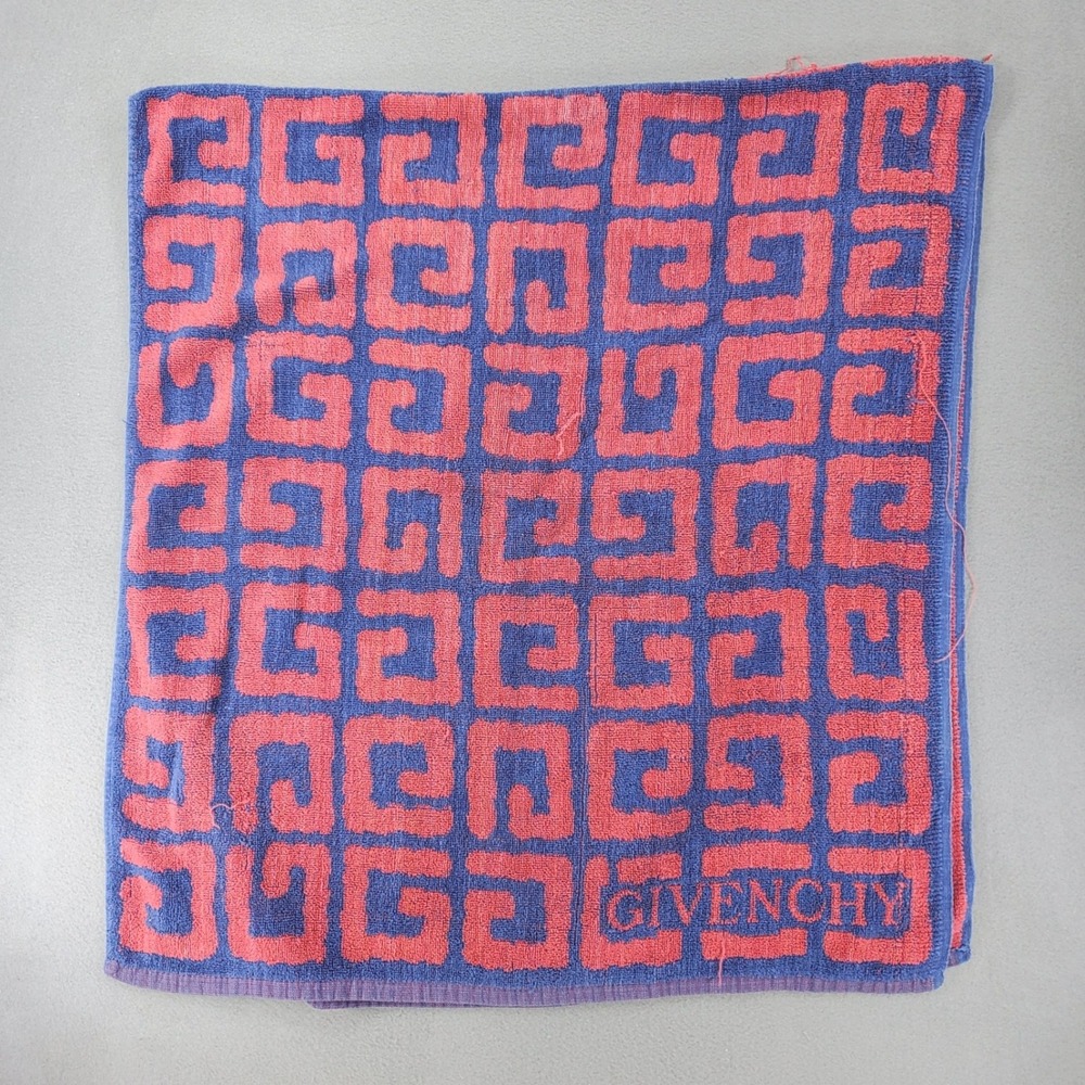 Givenchy Bath Towel Blue Red Geometric G Logo Vintage Cotton Terry Cloth